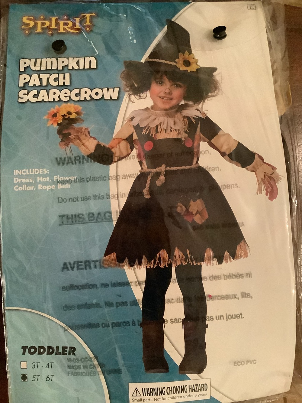 Spirit Pumpkin Patch Scarecrow Toddler Costume - Black and Brown sz 5-6t